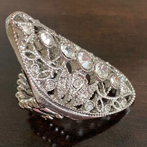 Beautiful Silver with Sparkling Rhinestones Fashion Statement Ring